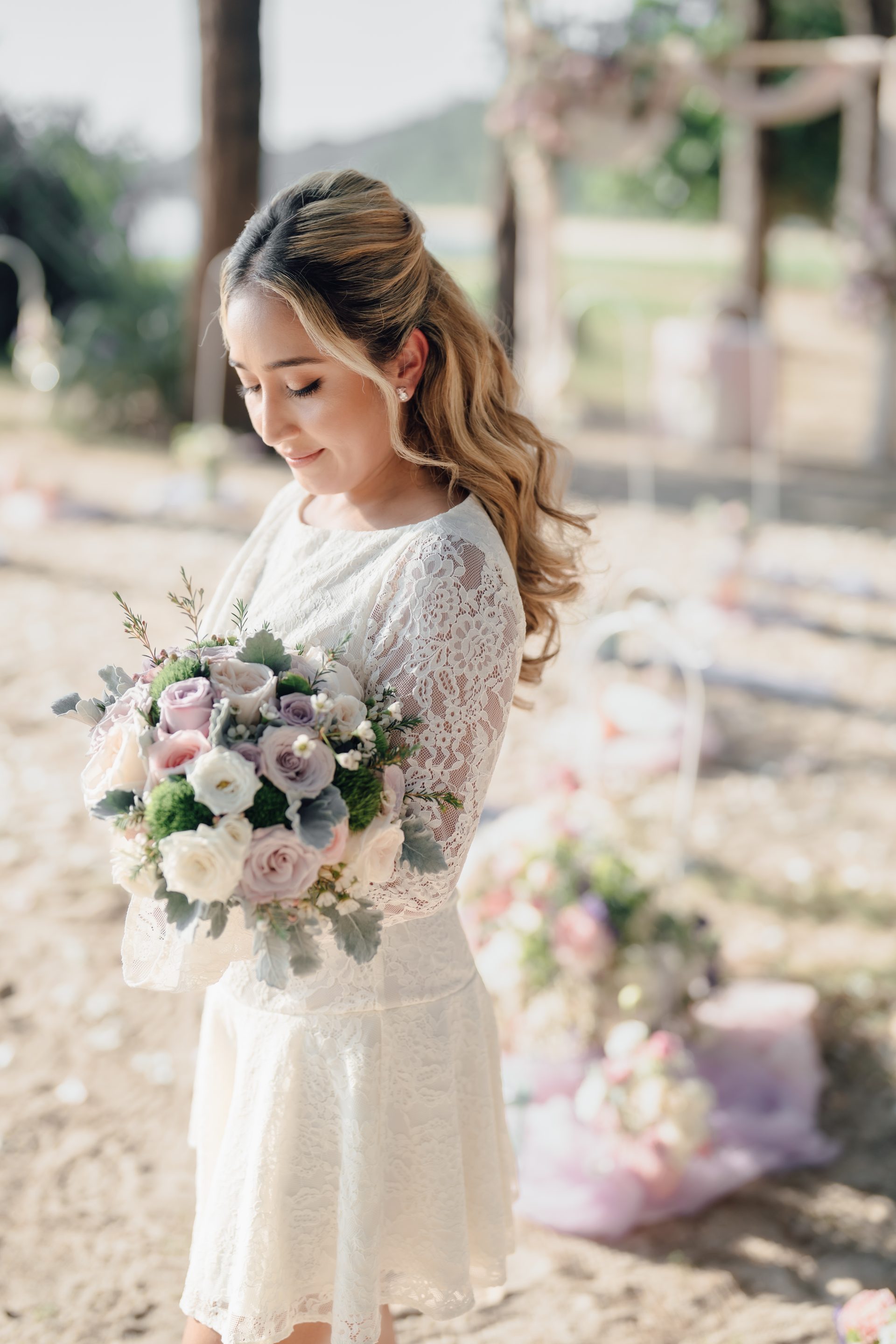 Bride quietly waiting at her ceremony after the whole booking was arranged online